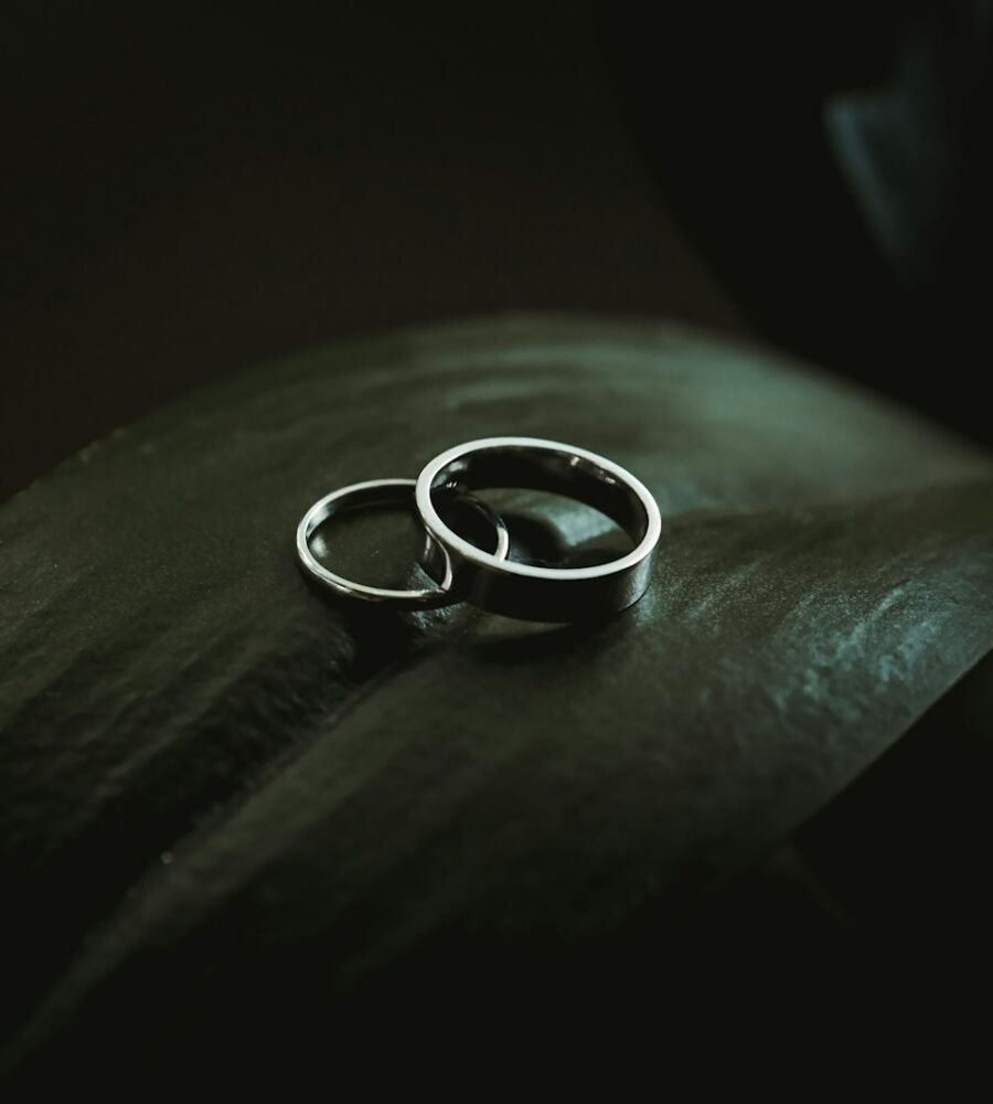 silver-colored rings